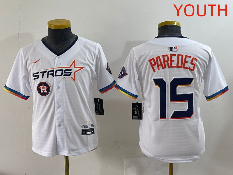 Youth Houston Astros #15 Paredes White Fourth generation Joint Name 2025 Nike MLB Jersey style 9->youth mlb jersey->Youth Jersey